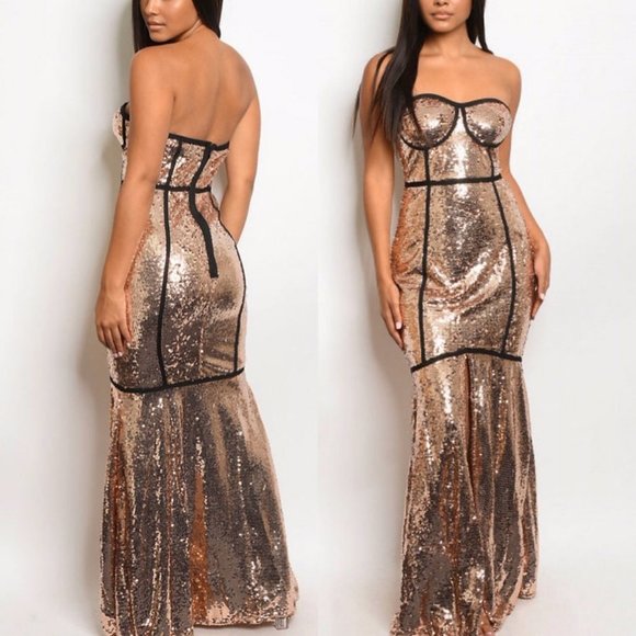Met Gala tIME Sequin mAXI Dress - RoseGold
